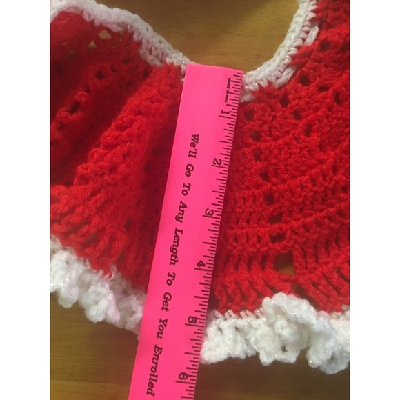 Doll Shawl Crochet Handmade with Pom Pom Closure Red w/White Trim accessories - Picture 4 of 6